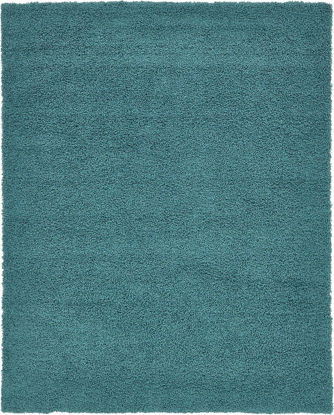 Picture of Unique Loom Solo Solid Shag Collection Modern Plush Deep Aqua Blue Area Rug (8' 0 x 10' 0)