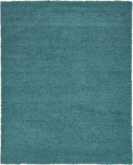 Picture of Unique Loom Solo Solid Shag Collection Modern Plush Deep Aqua Blue Area Rug (8' 0 x 10' 0)