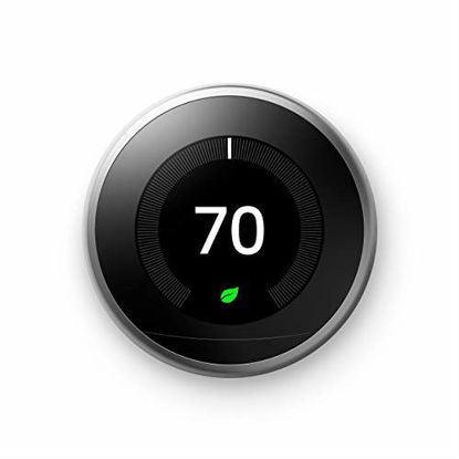 Picture of Google Nest Learning Thermostat - Programmable Smart Thermostat for Home - 3rd Generation Nest Thermostat - Works with Alexa - Stainless Steel