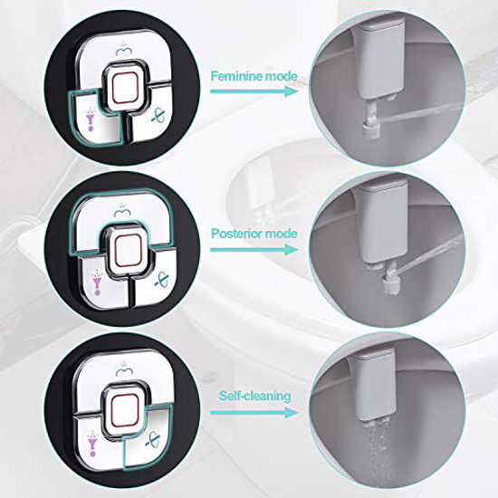 Picture of Bidet Attachment - SAMODRA Non-electric Cold Water Bidet Toilet Seat Attachment with Pressure Controls,Retractable Self-cleaning Dual Nozzles for Frontal & Rear Wash - Black