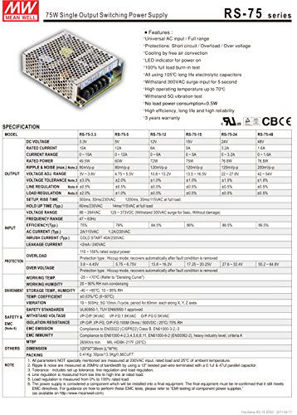 Picture of MEAN WELL original RS-75-5 5V 12A meanwell RS-75 5V 60W Single Output Switching Power Supply