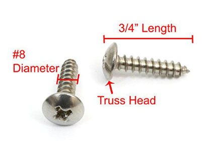 Picture of #8 x 3/4" Stainless Truss Head Phillips Wood Screw (100pc) 18-8 (304) Stainless Steel Screws by Bolt Dropper