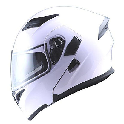 Picture of 1Storm Motorcycle Modular Full Face Helmet Flip up Dual Visor Sun Shield: HB89 Glossy White