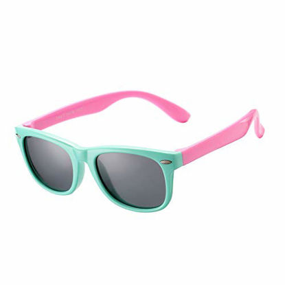 Picture of AZORB Kids Polarized Sunglasses TPEE Rubber Flexible Frame for Boys Girls Age 3-10, 100% UV Protection (Mint Green Frame + Pink Frame)