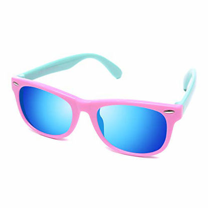 Picture of YAMAZI Kids Polarized Sunglasses Sports Fashion For Boys Girls Toddler Baby And Children (Pink&mint Green | Blue Mirrored Lens, Gray)
