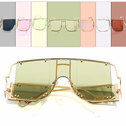 Picture of GUVIVI Oversized Fashion Square Sunglasses Women New Mirror Men Shades Glasses Luxury Metal Rivet Trend Unique Female Eyewear (Green)