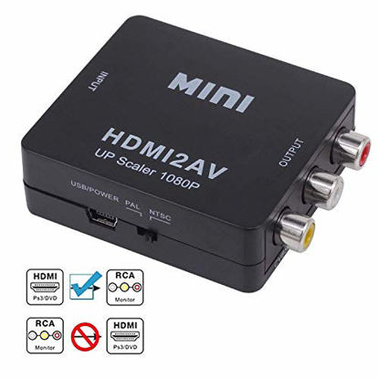 Picture of HDMI to AV Converter, HDMI to RCA,HDMI to AV, 1080P HDMI to 3RCA CVBS AV Composite Video Audio Converter Adapter Supports PAL/NTSC with USB Charge Cable for PC Laptop HDTV DVD (HDMI to AV, Black)