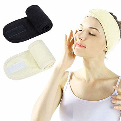 Picture of Facial Spa Headband - 2 Pcs Makeup Shower Bath Wrap Sport Headband Terry Cloth Adjustable Stretch Towel with Magic Tape