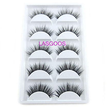 Picture of 100% Siberian Mink Fur 3D False Eyelash LASGOOS Degisn Luxurious Natural Messy Wedding Party Fake Eyelashes 5 Pairs/Box (A02)
