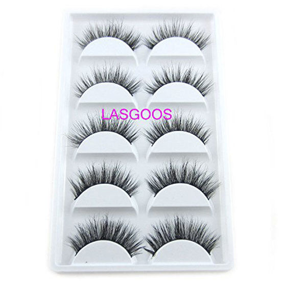 Picture of 100% Siberian Mink Fur 3D False Eyelash LASGOOS Degisn Luxurious Natural Messy Wedding Party Fake Eyelashes 5 Pairs/Box (A02)