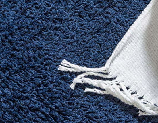 Picture of Unique Loom Solo Solid Shag Collection Modern Plush Navy Blue Round Rug (8' 2 x 8' 2)