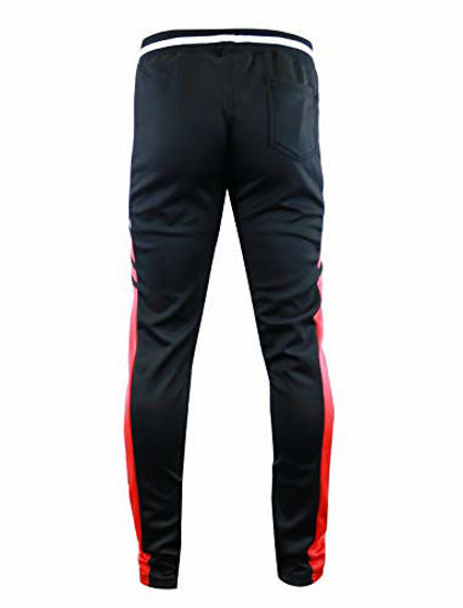 Picture of SCREENSHOTBRAND-P11055 Mens Hip Hop Premium Slim Fit Track Pants - Athletic Fashion Jogger 2-Tone Side Panel Color Block Bottoms-Black/Red-Large
