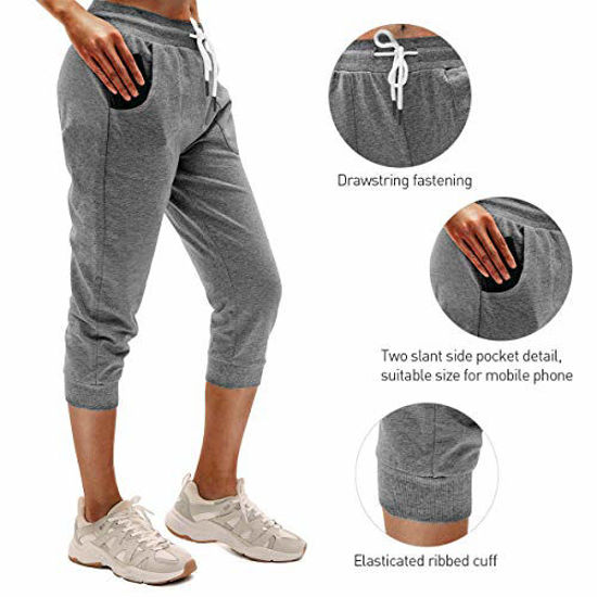 SPECIALMAGIC Women's Sweatpants Capri Pants Cropped Jogger Running Pants Lounge Loose Fit Drawstring Waist with Side Pockets 