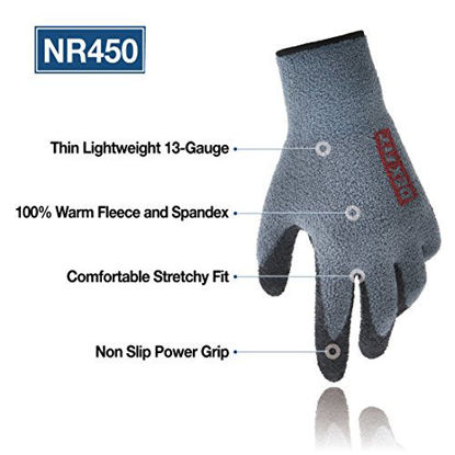 Picture of DEX FIT Warm Fleece Work Gloves NR450, Comfort Spandex Stretch Fit, Power Grip, Lightweight & Thin, Durable Water Based Nitrile Rubber Coating, Machine Washable, Grey Small 3 Pairs