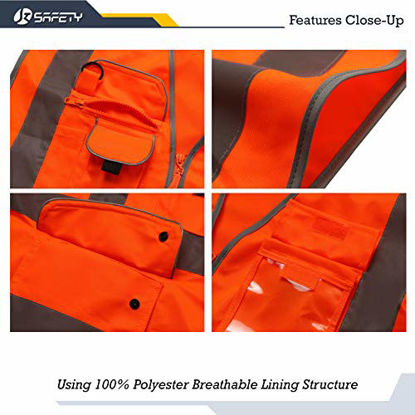 Picture of JKSafety 9 Pockets Class 2 High Visibility Zipper Front Safety Vest With Reflective Strips, Meets ANSI/ISEA Standards (X-Large, Orange)