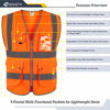 Picture of JKSafety 9 Pockets Class 2 High Visibility Zipper Front Safety Vest With Reflective Strips, Meets ANSI/ISEA Standards (X-Large, Orange)