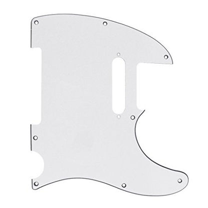 Picture of IKN 3Ply White 8 Hole Tele Pickguard Pick Guard Scratch Plate w/Screws Fit USA/Mexican Fender Standard Telecaster Pickguard Replacement