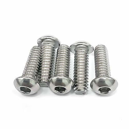 Picture of 1/4-20 x 3/8" Button Head Socket Cap Bolts Screws, 304 Stainless Steel 18-8, Allen Hex Drive, Bright Finish, Fully Machine Thread, Pack of 25