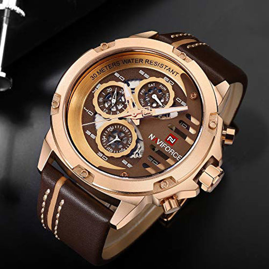 Picture of NAVIFORCE Mens Military Watches Sport Waterproof Quartz Leather Casual Date Luxury Wrist Watch Rose Gold