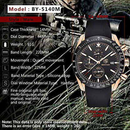 Picture of BENYAR Chronograph Wrist Watch for Men | Classic Design | Quartz Movement 30M Waterproof | Leather Strap Watch | Analog Quartz Watch | Scratch Resistant | Available in Black Color