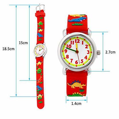 Picture of Kids Watch for Boys Girls, Toddler Watch Digital Analog Wrist Waterproof Watches with 3D Cute Cartoon Silicone Band (Dinosaur red)