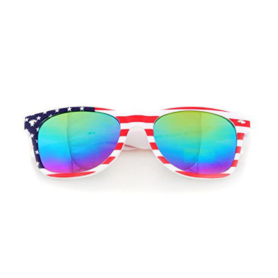 Picture of Shaderz Classic Eyewear Retro 80's American USA Flag Blue Frame Sunglasses (White/Multicolor, 52)