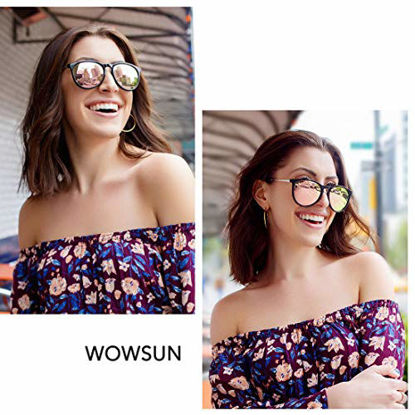 Picture of WOWSUN Polarized Sunglasses for Women Vintage Retro Round Mirrored Lens 2 PACK Black Frame Grey Pink mirror sun glasses Shades