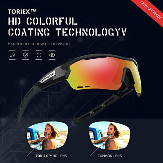 GetUSCart- TOREGE Polarized Sports Sunglasses with 3 Interchangeable Lenes  for Men Women Cycling Running Driving Fishing Golf Baseball Glasses TR33  Storm Chaser (Black&Black&Rainbow Lens)
