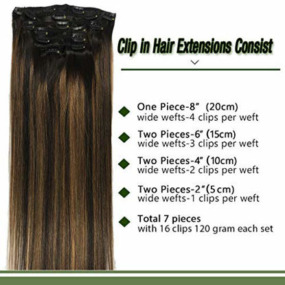 Picture of GOO GOO Clip in Human Hair Extensions Ombre Natural Black to Chestnut Brown Remy Clip in Hair Extensions Natural Real Human Hair 7 Pieces 120g 22 inch