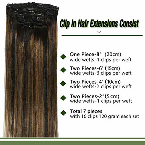Picture of GOO GOO Clip in Human Hair Extensions Ombre Natural Black to Chestnut Brown Remy Clip in Hair Extensions Natural Real Human Hair 7 Pieces 120g 22 inch