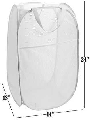 Picture of Mesh Popup Laundry Hamper - Portable, Durable Handles, Collapsible for Storage and Easy to Open. Folding Pop-Up Clothes Hampers are Great for The Kids Room, College Dorm or Travel. (White)