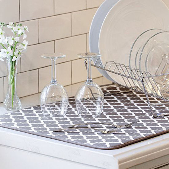 Picture of S&T INC. Absorbent, Reversible XL Microfiber Dish Drying Mat for Kitchen, 18 Inch x 24 Inch, Taupe Trellis