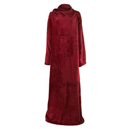 Picture of PAVILIA Premium Fleece Blanket with Sleeves for Adult, Women, Men | Warm, Cozy, Extra Soft, Microplush, Functional, Lightweight Wearable Throw (Wine, Regular Pocket)