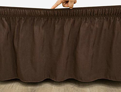 Picture of Biscaynebay Wrap Around Bed Skirts Elastic Dust Ruffles, Easy Fit Wrinkle and Fade Resistant Silky Luxrious Fabric Solid Color, Brown for Full, Full XL, Twin and Twin XL Size Beds 15 Inches Drop