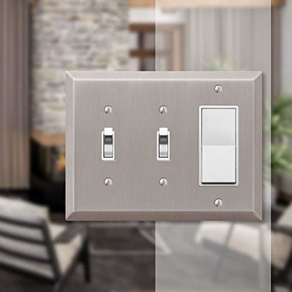 Picture of AMERELLE 163TTRBN Century Double Toggle/Single Rocker Steel Wallplate in Brushed Nickel