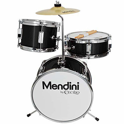 Picture of Mendini by Cecilio 13 inch 3-Piece Kids/Junior Drum Set with Throne, Cymbal, Pedal & Drumsticks (Black Metallic)