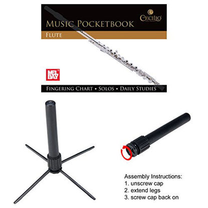 Picture of Mendini Black Closed Hole C Flute with Stand, 1 Year Warranty, Case, Cleaning Rod, Cloth, Joint Grease, and Gloves - MFE-BK+SD+PB