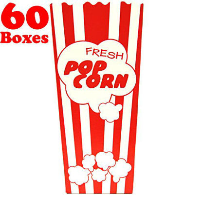 Picture of Top Rated 60 Popcorn Boxes 7.75 Inches Tall & Holds 46 Oz. Old Fashion Vintage Retro Design Red & White Colored Nostalgic Carnival Stripes like Popcorn Bags & Popcorn Tubs [various quantities] Salbree