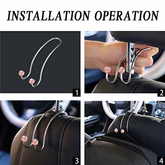 2 Pack Heavy Duty Car Storage Hooks Back Seat Headrest Hooks Hanger with Bling Rhinestones Crystal Universal Car Handbag Hooks Ohok Auto Hooks Black 