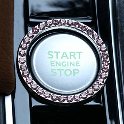 Picture of LivTee 2 PCS Crystal Rhinestone Car Engine Start Stop Decoration Ring, Bling car Accessories, Push to Start Button, Key Ignition & Knob Bling Ring, Pink