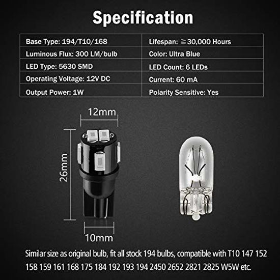 T10 194 LED Car Interior Light Bulbs Henlight 20 Pack 2825 W5W Car Interior Replacement Lights Bulbs for Car Dome Parking Side Turn Signal Dsahboard License Number Plate White 