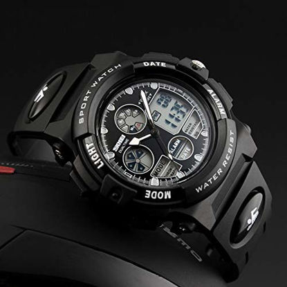 Picture of eYotto Kids Sports Watch Waterproof Boys Multi-Function Analog Digital Wristwatch LED Alarm Stopwatch Black