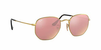 Picture of Ray-Ban Unisex-Adult RB3548N Flat Lens Sunglasses, Shiny Gold/Copper Flash, 48 mm
