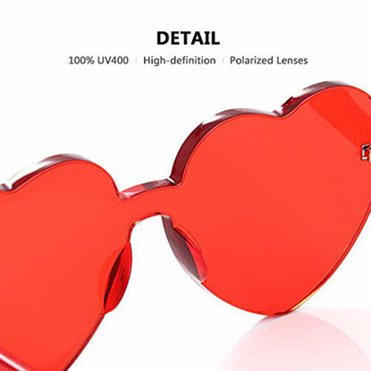 Picture of OLINOWL Heart Oversized Rimless Sunglasses One Piece Heart Shape Eyewear Colored Sunglasses for Women