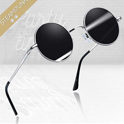 Picture of Joopin Polarized Lennon Round Sunglasses Women Men Circle Hippie Sun Glasses (Silver Black+Green)