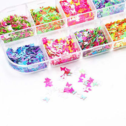 Picture of CHANGAR Butterfly Nail Art Glitter Sequins, 3D Laser Butterfly Nail Decals Sticker Holographic Nail Sparkle Glitter for Manicure Make Up DIY Decals Decoration 