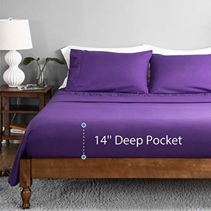 Picture of Bedsure Purple Plum Eggplant Bed Sheet Set - Embossed Bed Sheets - Soft Brushed Microfiber, Wrinkle Resistant Bedding Set - 1 Fitted Sheet, 1 Flat Sheet, 2 Pillowcases (Queen, Purple)