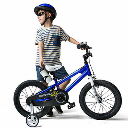 Picture of RoyalBaby Kids Bike Boys Girls Freestyle BMX Bicycle with Training Wheels Gifts for Children Bikes 12 Inch Blue