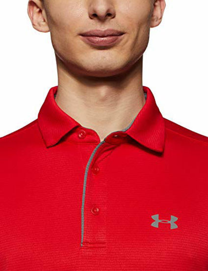 Picture of Under Armour Men's Tech Golf Polo , Red (600)/Graphite , X-Large Tall