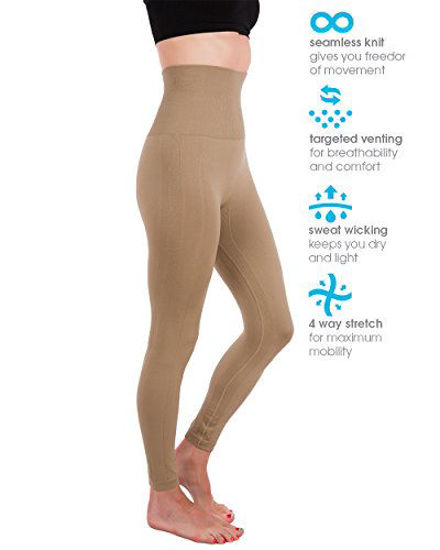 GetUSCart- Homma Activewear Thick High Waist Tummy Compression Slimming  Body Leggings Pant (Large, Mocha)